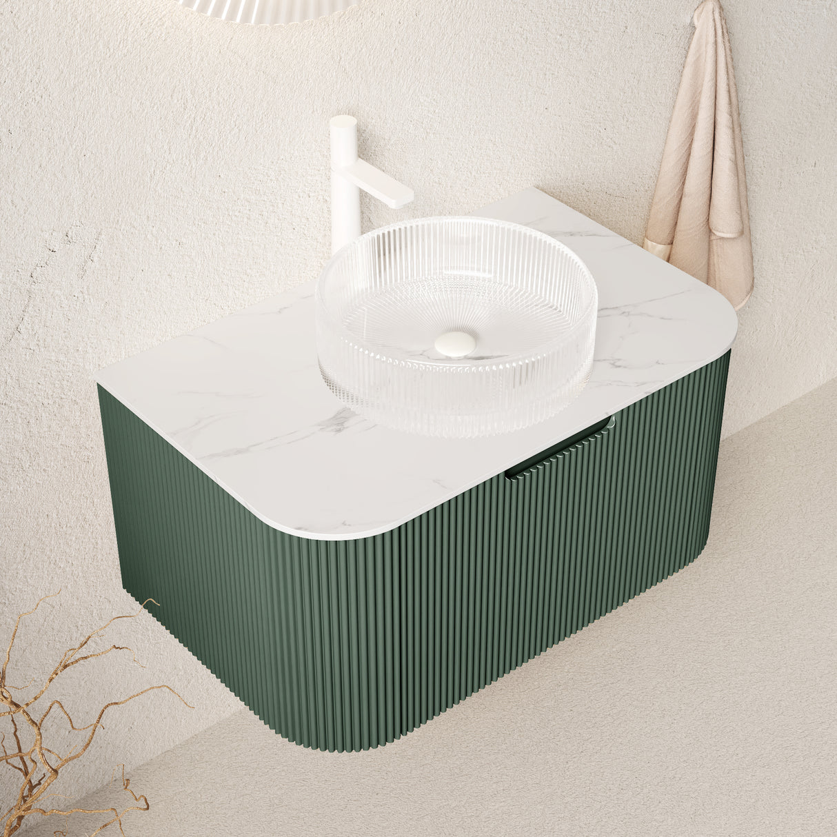 DINA 30" Bathroom Vanity with Floating Curved Edges and Crystal Glass Basin