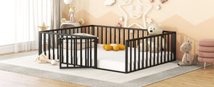 Metal Floor Bed Frame With Fence And Door