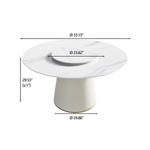 Modern Artificial Stone Round Plywood Base Dining Table, Can Accommodate 6 People, Artificial Stone Turntable (Not Including Chairs) - White / Beige