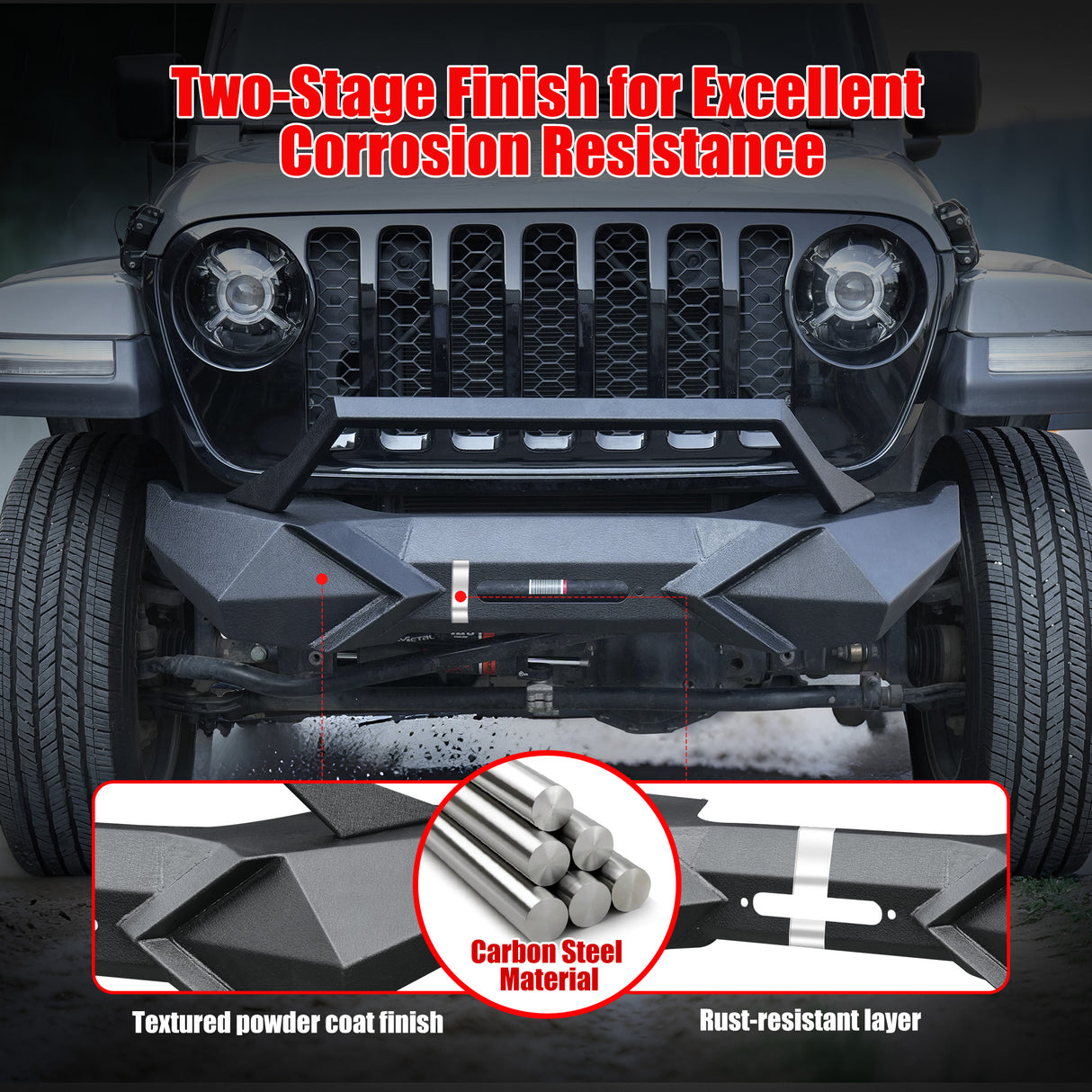 X Style Front Bumper with Winch Plate Compatible with Wrangler JK (2007-2017)