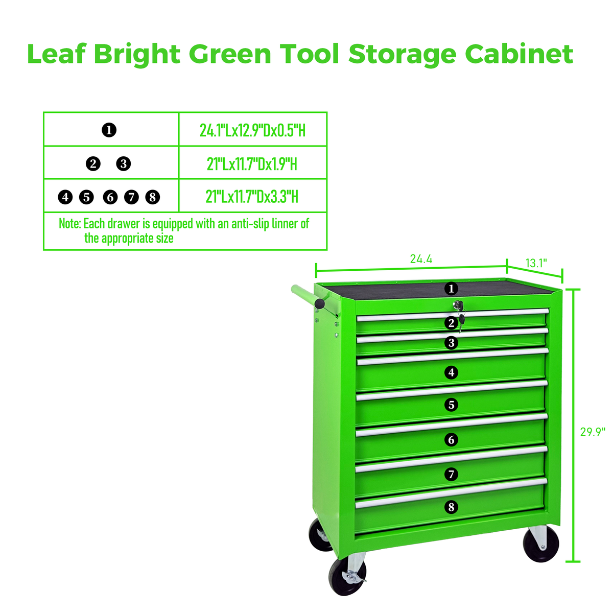 Rolling Tool Chest with 7-Drawer Tool Box - Green