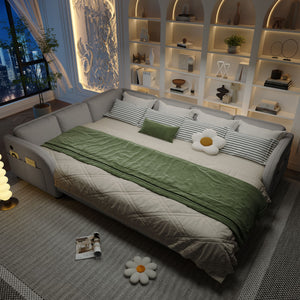 L-Shaped Couch With Pull-Out Bed, Convertible Sleeper Sofa With Side Pocket & USB Port