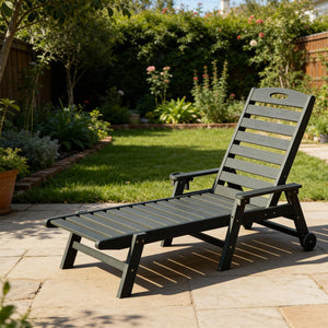 Patio Lounge Chair Outdoor with Reclining Backrest - HDPE