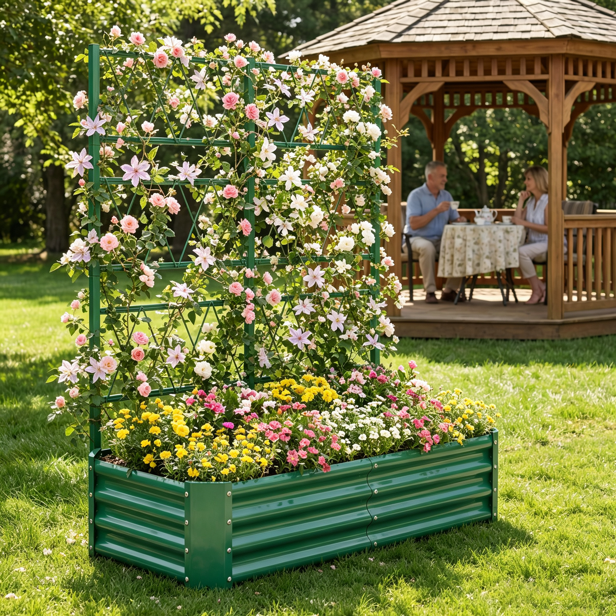 4x2x1FT Galvanized Raised Garden Bed with Arch Trellis