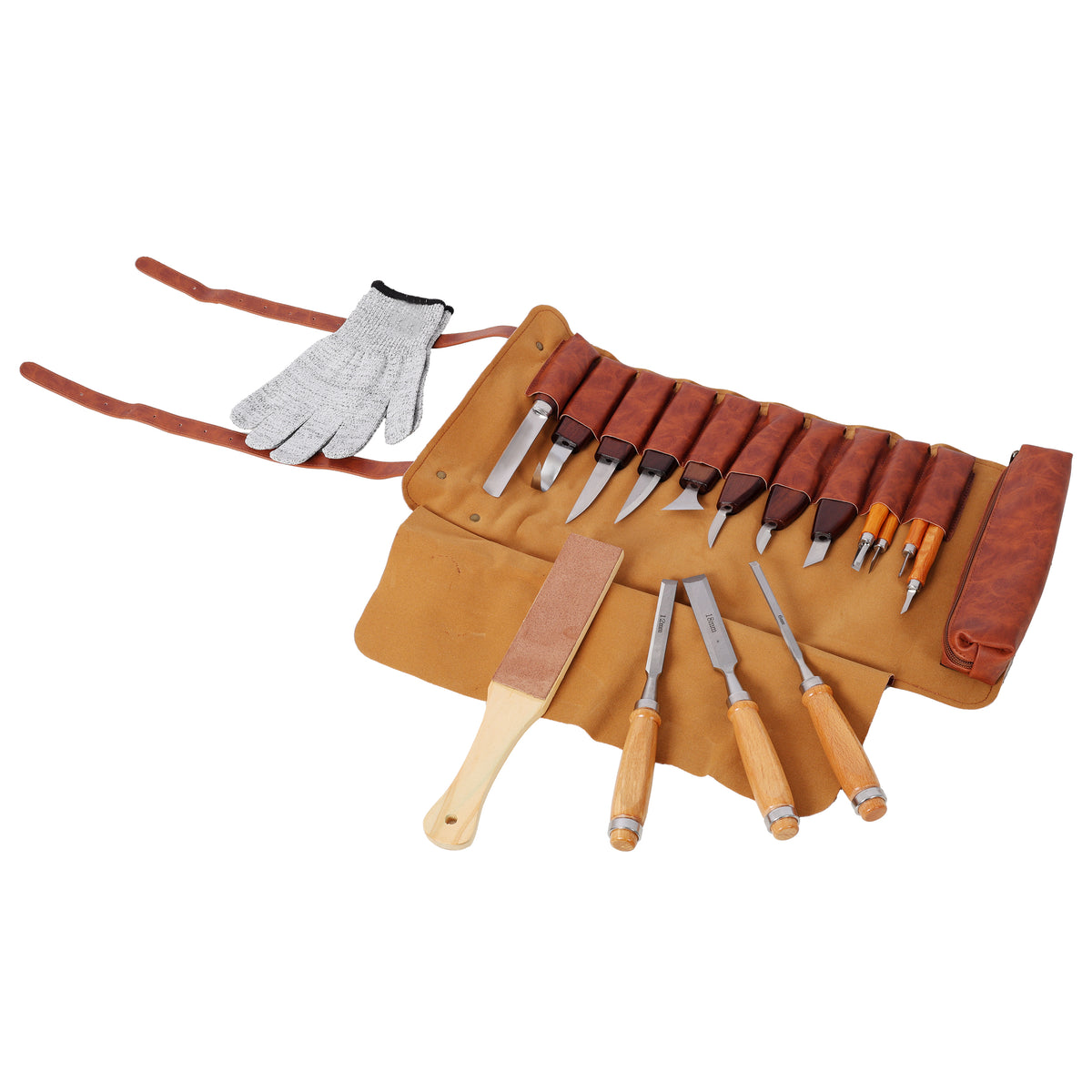 20 Pcs Wood Carving Tools Set with PU Leather Storage Roll Bag