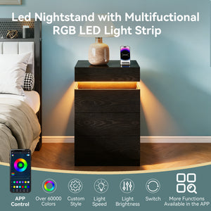 Nightstand with Built-In Charging Station and LED Lighting