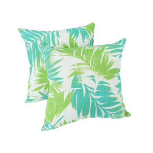 2 Pack Water-Repellent Outdoor Pillow Covers - Tropical Palm Aqua