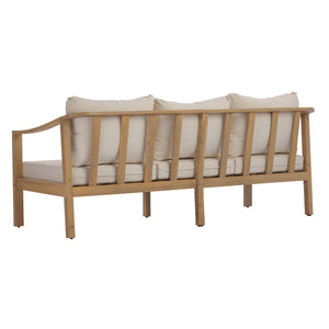 77.95" Outdoor Acacia Wood 3-Seater Sofa with Beige Cushions