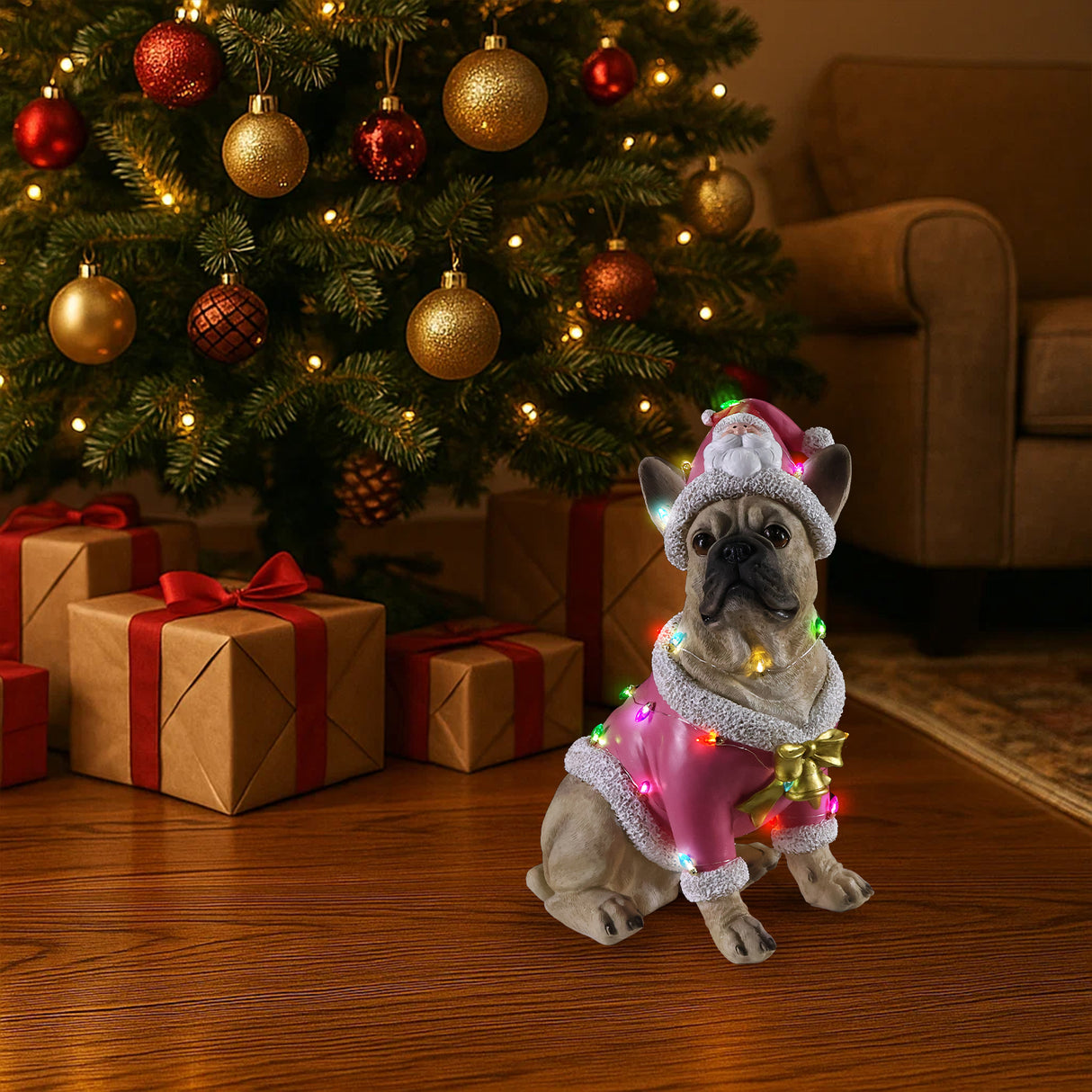 Christmas French Bulldog Statue