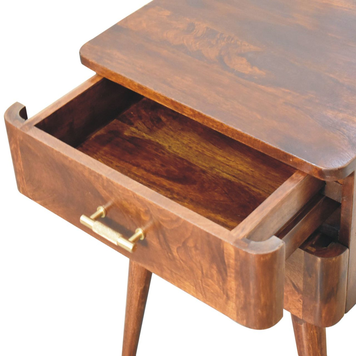 Solid Wood Chestnut T-Bar Nightstand, 2-Drawers, Nordic Legs