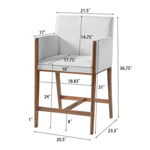 24'' Seat Height Upholstered Counter Stools with Arms for Kitchen Island/Dining Room, Set of 2