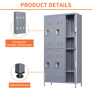 6-Door Metal Locker Cabinet, 72 Inches High, Gray with Individual Locks
