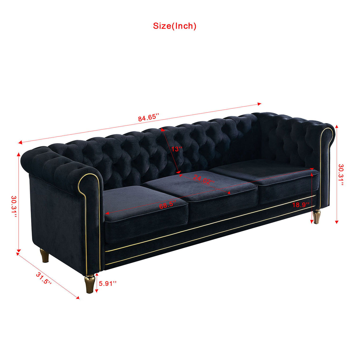 Chesterfield - Sofa 84.65" For Living Room