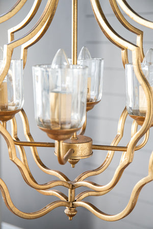 4 Light Metal Chandelier, Hanging Light Fixture With Adjustable Chain For Kitchen, Bulb Not Included - Gold