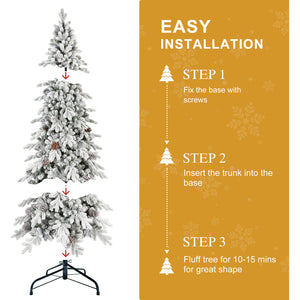 7.5 FT Flocked Christmas Tree with 40 Natural Pine Cones