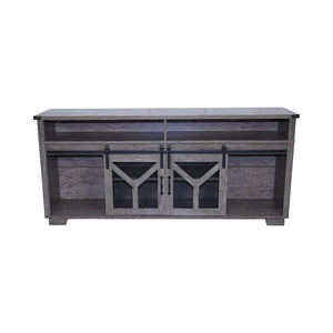 65.3" TV Stand with LED Light Strips and Iron Mesh Barn Door