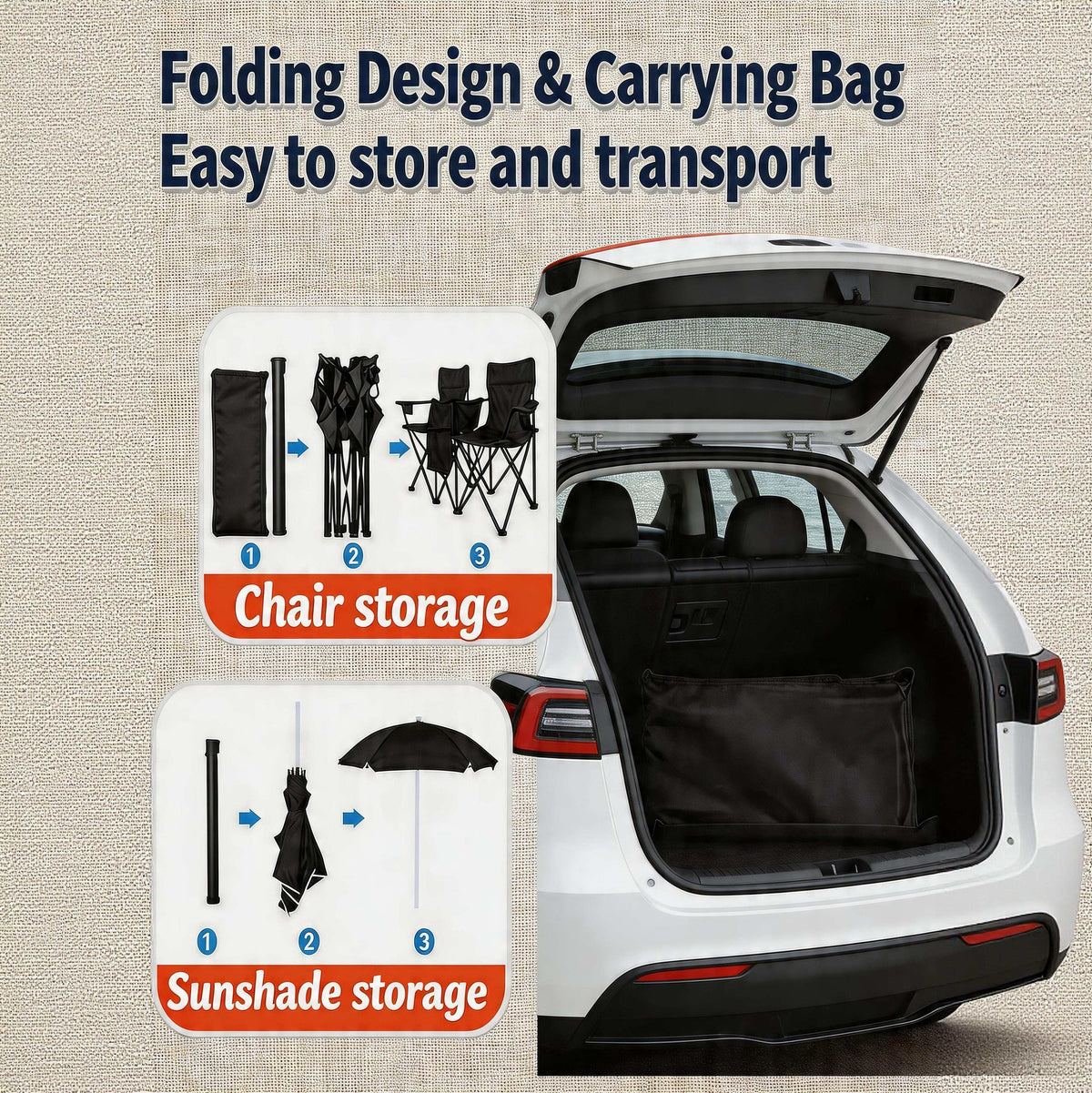 Portable Folding Picnic Chair Set with Umbrella – Oxford Fabric