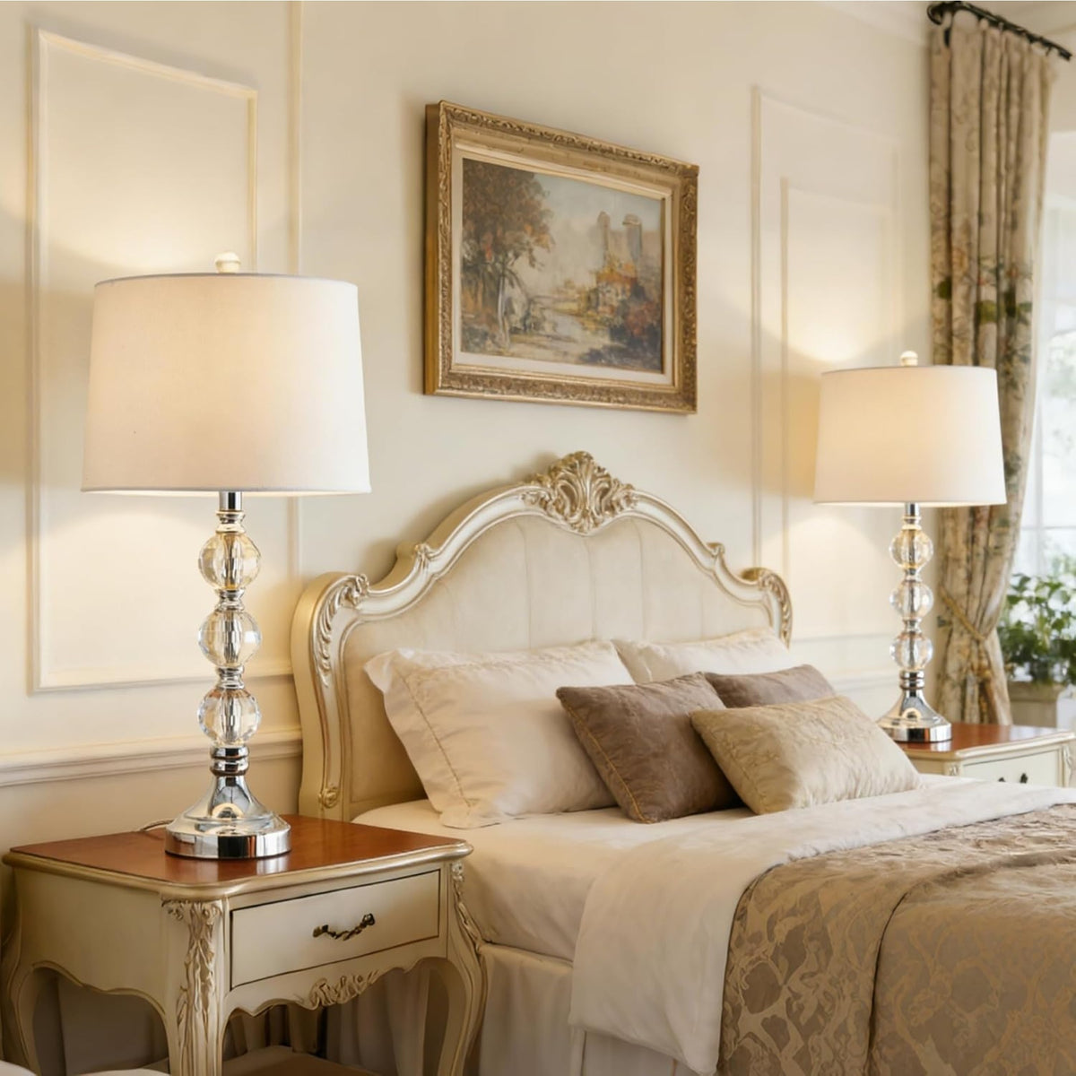 27.5-Inch Crystal Table Lamps Set of 2, 3 Way Dimmable, Nickel
