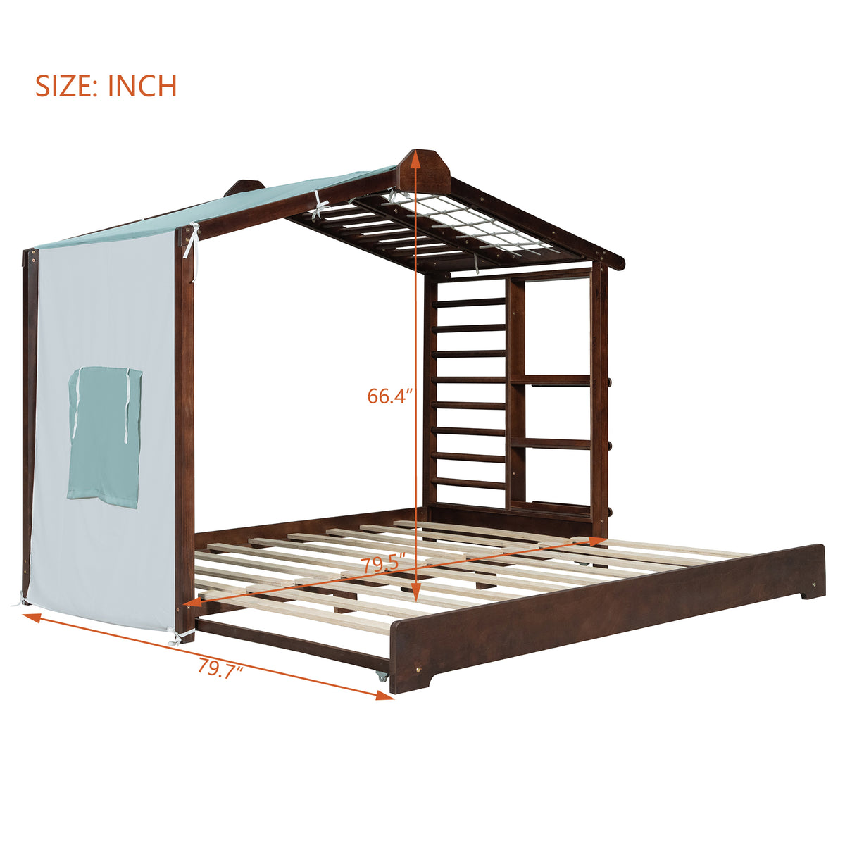 Twin Size House Bed with Trundle and Side Shelves - Pine & Plywood, White/Gray/Natural/Espresso