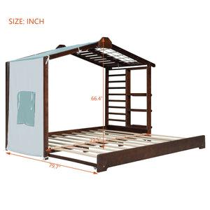 Twin Size House Bed with Trundle and Side Shelves - Pine & Plywood, White/Gray/Natural/Espresso