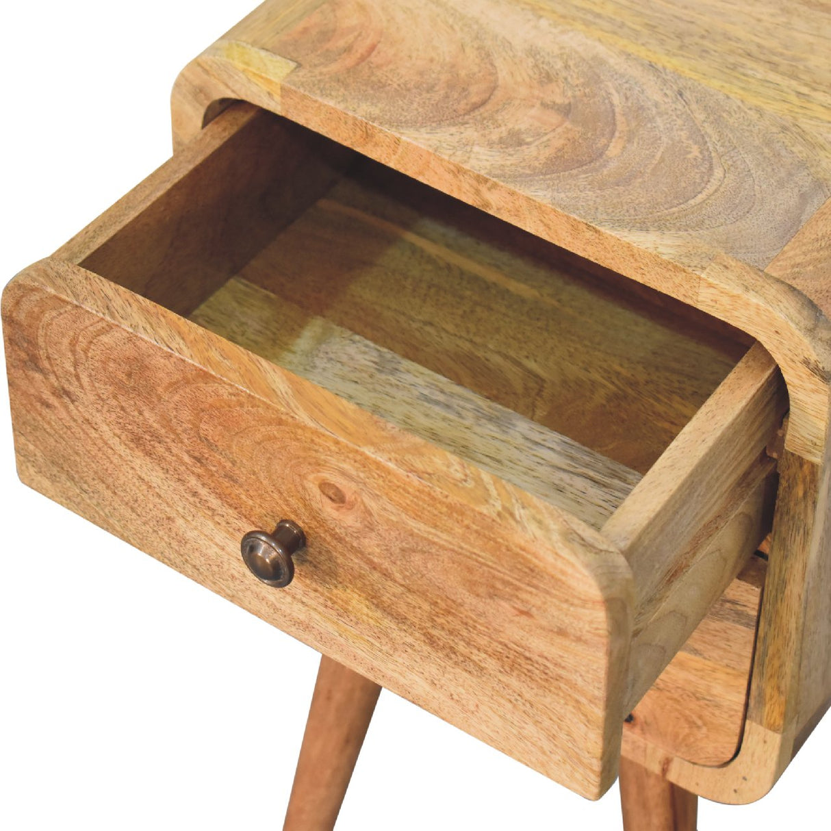 Solid Wood Mini Curved Nightstand, 2-Drawers, Oak-ish