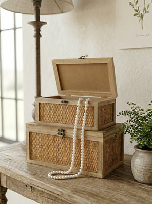 Set of 2 Woven Rattan Decorative Boxes