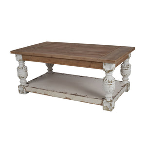Rectangle Coffee Wooden Coffee Table, French Country Style - Brown / Antique White