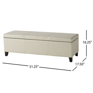 Upholstered PU Leather Storage Ottoman with Solid Wooden Legs