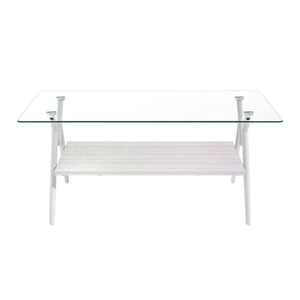 Rectangle Coffee Table With Tempered Glass Top And Shelf