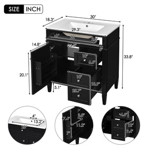 Bathroom Vanity With Top Sink, 2 Doors And 3 Drawers, Freestanding Set With Mirror Cabinet