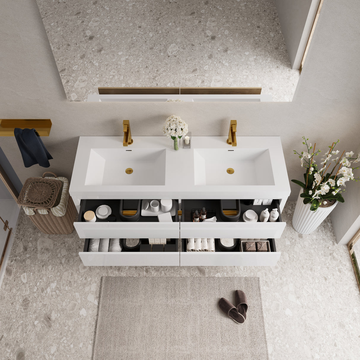 60" Wall-Mounted Bathroom Vanity with Sink, Floating Storage Cabinet