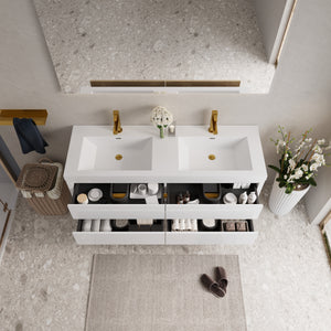 60" Wall-Mounted Bathroom Vanity with Sink, Floating Storage Cabinet