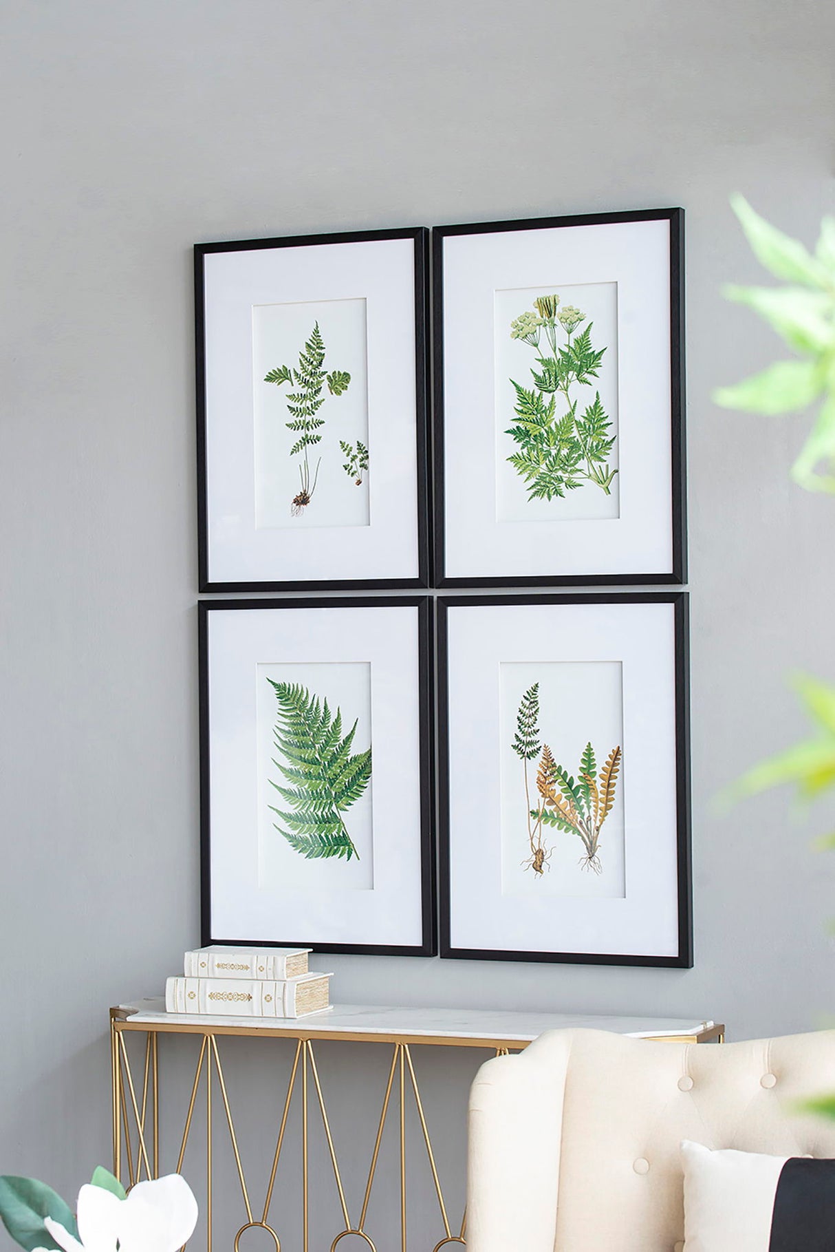 Botanical And Fern Wall Art, Wall Decor For Living Room Dining Room Entryway (Set of 4) - White / Black