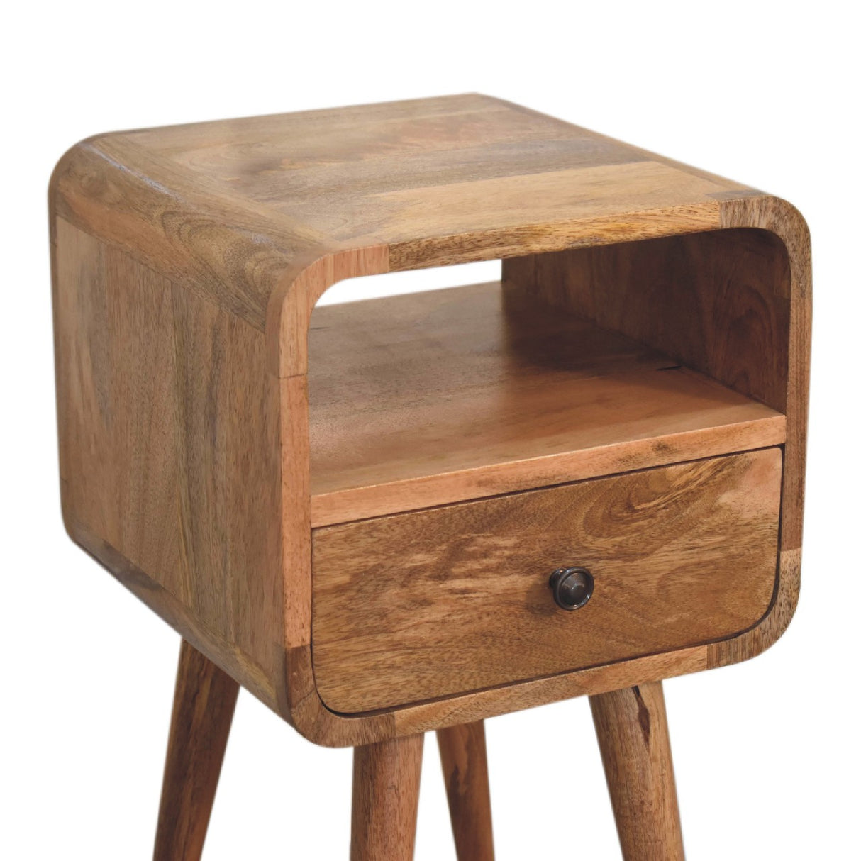 Solid Wood Mini Oak-ish Curve Nightstand, 1-Drawer, 1 Open-Slot