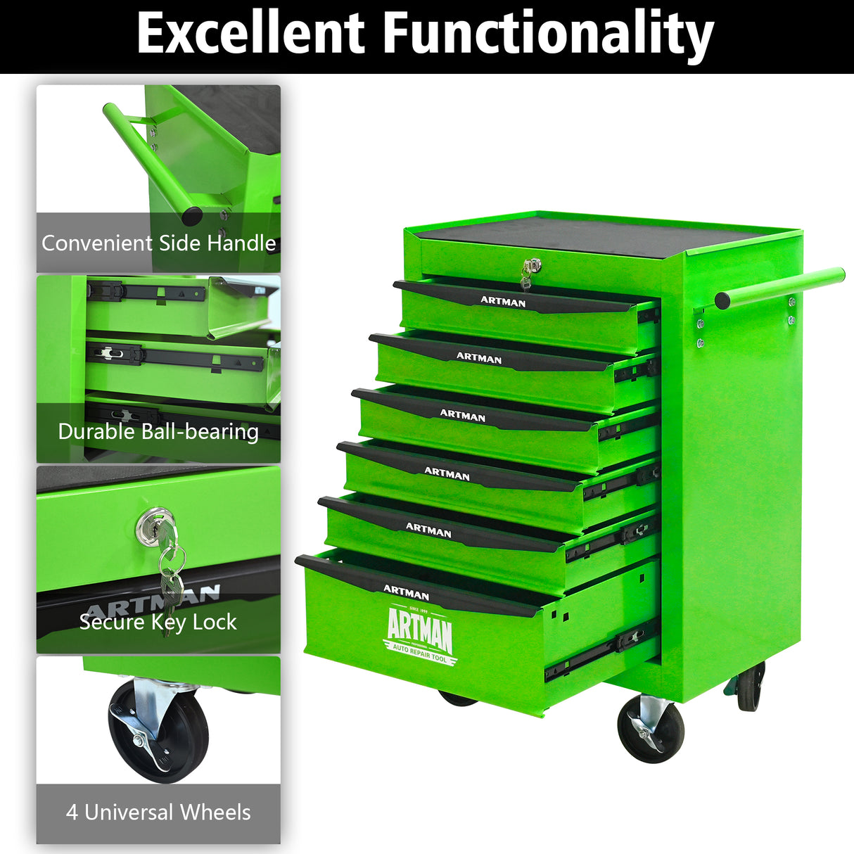Rolling Metal Tool Chest with 6 Drawers, 20"