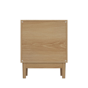 Bedside Table With Grille Design And 2 Drawers, Side Table For Bedroom - Oak