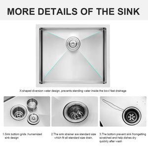 Undermount Stainless Steel Kitchen Sink, Deep Single Bowl Basin