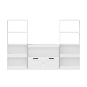 Book Organizer With Large Drawers And Open Shelves, Toy Storage Cabinet With Removable Wheels And Rounded Edges - White