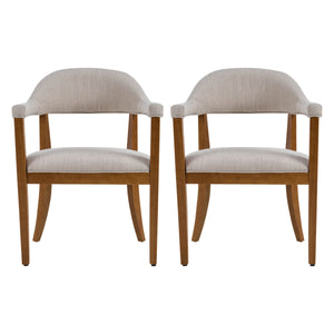Wood Frame Upholstered Dining Chairs with Armrests (Set of 2)