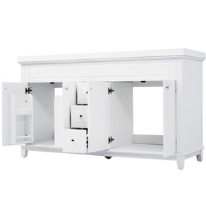 Bathroom Vanity With Double Sinks, 3 Drawers & 4 Doors, Soft Close, All Open Back Design - White