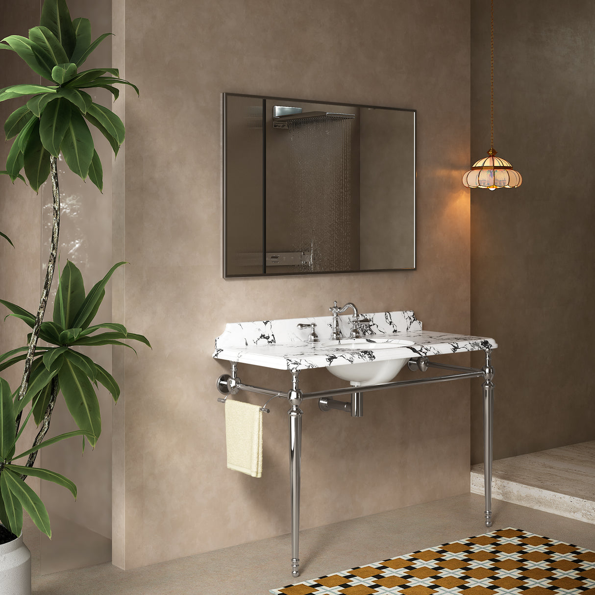 VICI 48" Bathroom Console Sink, Undermount Ceramic Vanity Basin & Panda