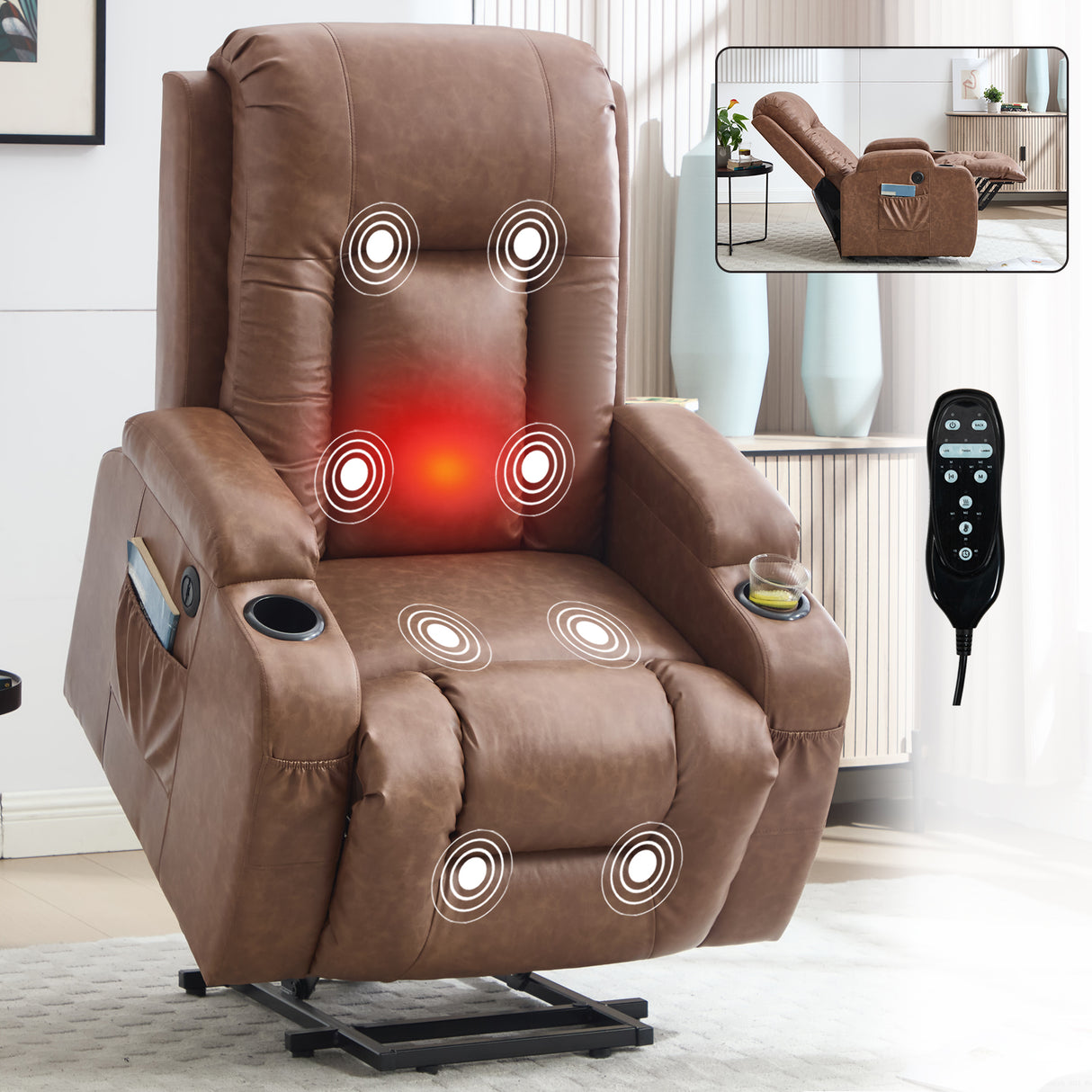 Brown PU Infinite Position Power Lift Recliner Chair
