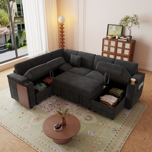 100-Inch Pull-Out Sofa with USB Ports and Cup Holder