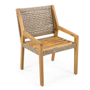 Outdoor Dining Chair Set - Acacia Wood and Wicker