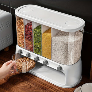 5 Compartment Grain Storage Container Airtight Rice Dispenser Bin