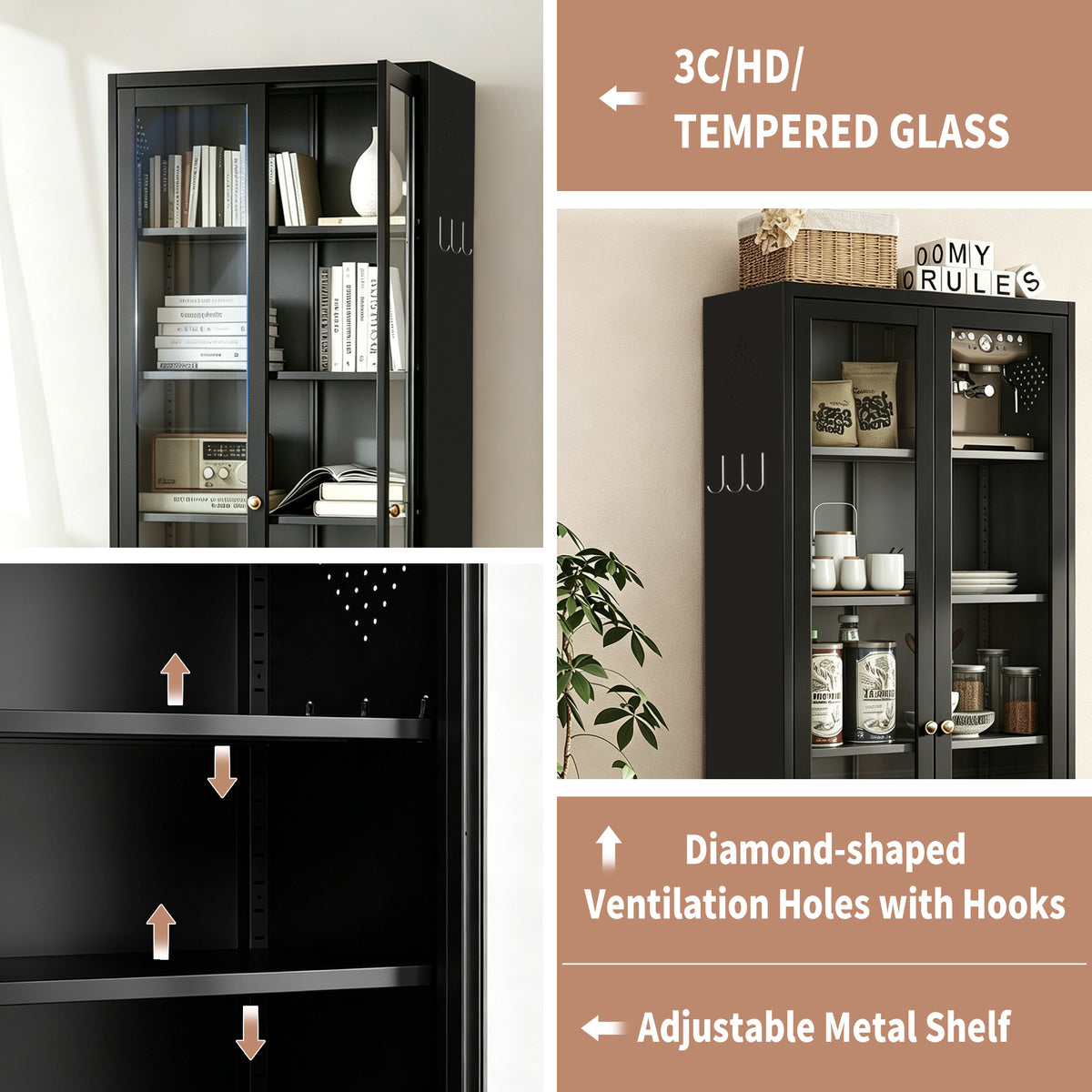 Metal Kitchen Pantry Cabinet with 5 Adjustable Shelves - Steel