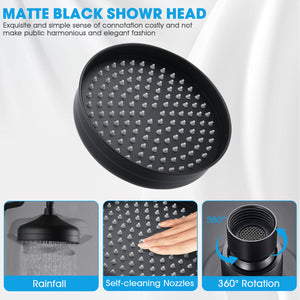 8-Inch Complete Rain Shower Combo System, Matte Black