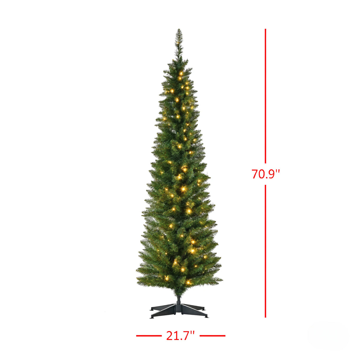 6 FT Pre-Lit Slim Noble Fir Pencil Christmas Tree, 390 Branch Tips, Warm White LED
