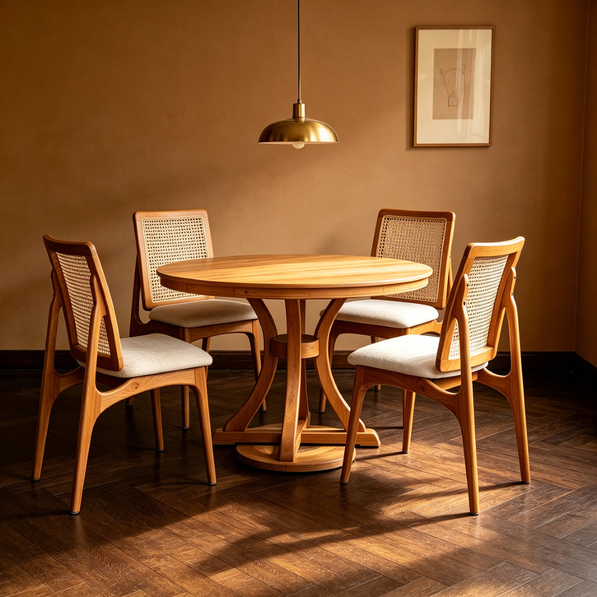 5-Piece Round Extendable Solid Wood Dining Table Set