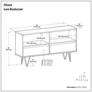 Chase - Low Bookcase - Rustic Natural Aged Brown